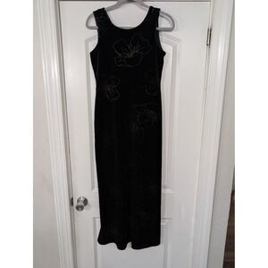 Vintage Black Velvet Floral Maxi slip Dress Size 8 whimsigoth fairy acadamia